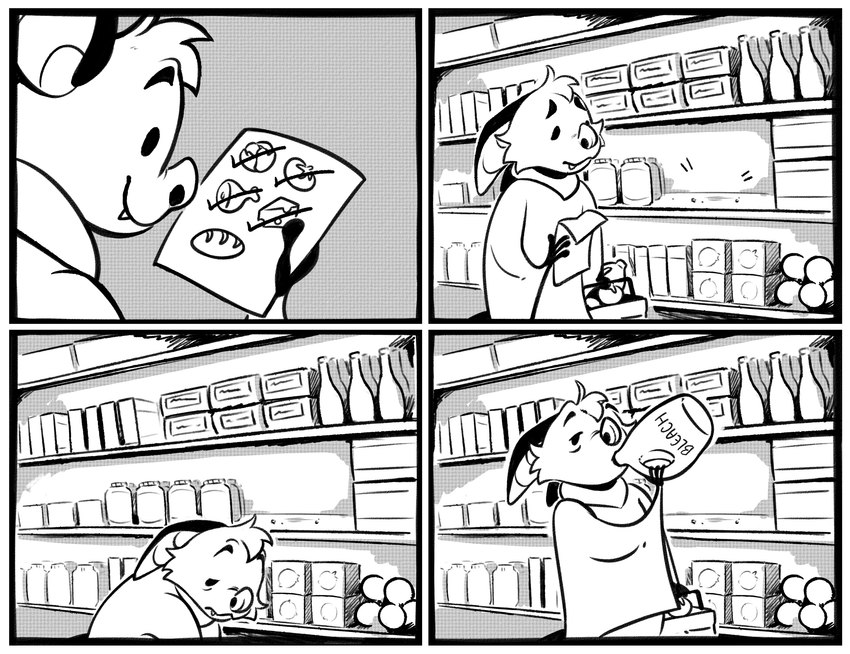 anthro bleach_(object) border bread cheese comic_panel dairy_products defeated food fruit humor implied_suicide joke lettuce male plant sad shelf smile solo suicide_attempt supermarket text tomato vegetable white_border kristalkarma danglebat dan_(danglebat) bat mammal absurd_res comic hi_res monochrome