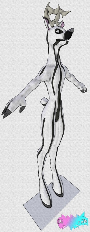 anthro antlers biped empty_eyes featureless_crotch fingers hooved_fingers hooves horn navel simple_background solo standing textured_background white_background luki13lol deer mammal 3d_(artwork) absurd_res digital_media_(artwork) hi_res