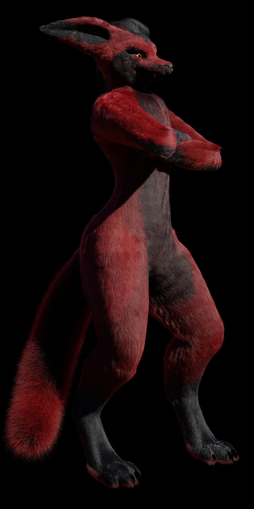 ambiguous_gender anthro black_body black_fur crossed_arms fur looking_pleasured red_body red_fur solo n00dle racf92 danger_n00dle rexouium 1:2 3d_(artwork) absurd_res alpha_channel blender_(artwork) digital_media_(artwork) hi_res