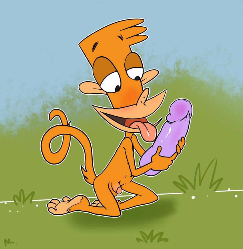 anthro balls blush dildo genitals grass humanoid_genitalia humanoid_penis male nude outside penis plant sex_toy smile solo tongue tongue_out young igotdragons camp_lazlo cartoon_network lazlo atelid haplorhine mammal monkey new_world_monkey primate spider_monkey hi_res