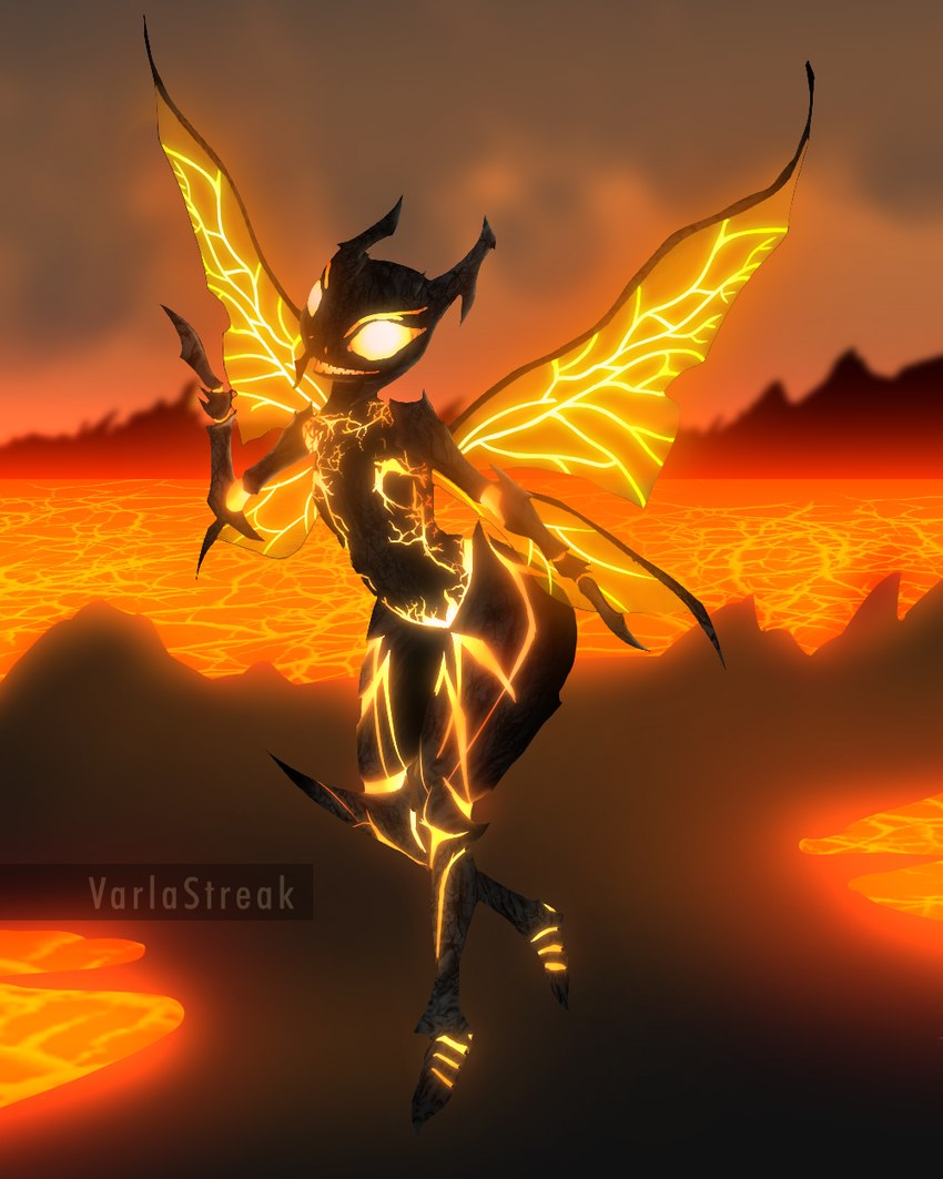 anthro bent_leg compound_eyes cracks_in_body depth_of_field detailed_background exoskeleton female flying glowing glowing_body glowing_eyes horn insect_wings lava lava_pool looking_at_viewer mandibles open_mouth solo teeth_showing volcanic volcano wings varlastreak microsoft the_elder_scrolls magma_queen_(tes) arthropod brimstone_nixad elemental_creature insect lava_creature mineral_fauna nixad 4:5 hi_res