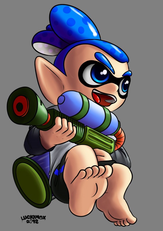 barefoot feet male pseudo_hair solo splattershot tentacle_hair tentacles weapon young young_humanoid young_male luckymax2012 nintendo splatoon inkling_boy animal_humanoid cephalopod cephalopod_humanoid humanoid inkling marine marine_humanoid mollusk mollusk_humanoid absurd_res hi_res