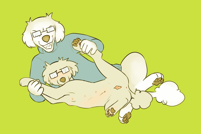 age_difference blush clothing duo eyewear feet feral foot_grab forced glasses grin male male/male nipples null nullo older_male sharp_teeth smile teeth topwear wrist_grab young puppyratcat canid canine mammal hi_res