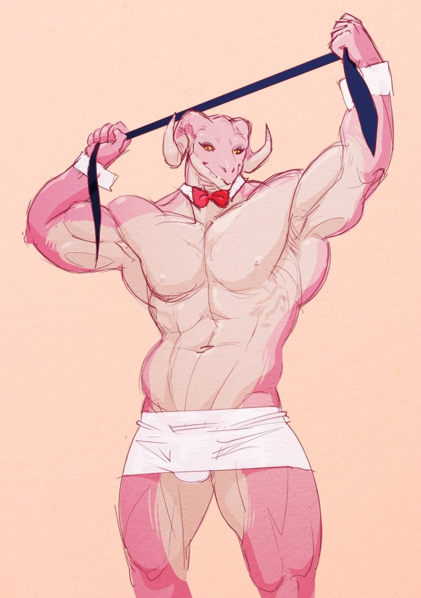 abs anthro bow_tie bulge clothed clothing makeup male muscular navel nipples pecs pink_body smile solo topless underwear purplebirdman mythology dragon mythological_creature mythological_scalie scalie hi_res