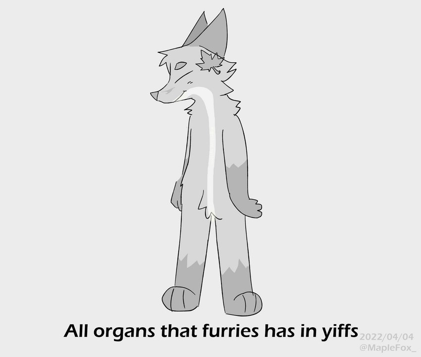 3_toes crotch_tuft eyebrows eyes_closed feet humor leaf male nude simple_background solo text toes tuft maplefox canid canine fox mammal 2022 absurd_res dated english_text hi_res meme monochrome