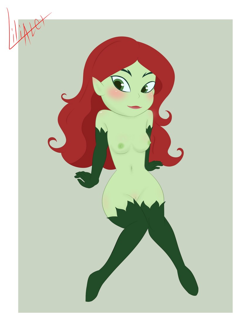 breasts female genitals green_body green_skin hair humanoid_pointy_ears long_hair nipples not_furry pointy_ears pussy red_hair solo liliater_(artist) dc_comics dc_super_hero_girls poison_ivy_(dc_comics) humanoid 3:4 hi_res