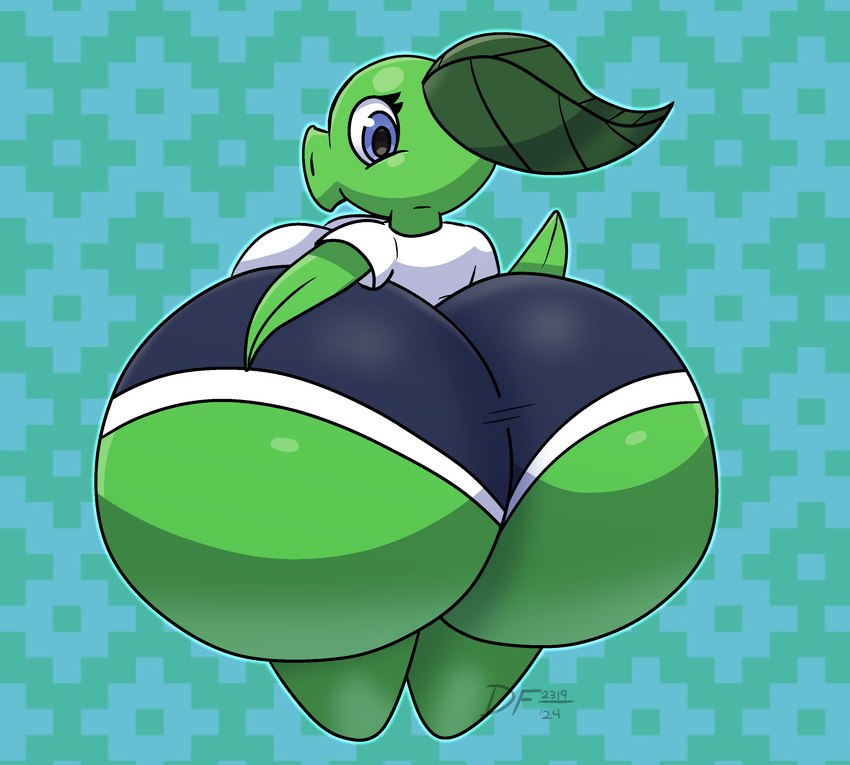 big_breasts big_butt blue_background blue_bottomwear blue_clothing blue_eyes blue_shorts bottomwear breasts butt clothing eyelashes female green_background green_body green_hair hair hand_on_butt hand_on_own_butt huge_breasts huge_butt hyper hyper_butt leaf leaf_arms leaf_hair looking_at_viewer looking_back looking_back_at_viewer not_furry pattern_background plant plant_hair pseudo_hair rear_view shirt short_stack shorts simple_background siphon_(anatomy) solo tight_clothing topwear white_clothing white_shirt white_topwear decentfailure2319 electronic_arts plants_vs._zombies popcap_games elisa_(reathe) elemental_creature elemental_humanoid flora_fauna humanoid peashooter_(pvz) plant_humanoid 2024 absurd_res cel_shading colored digital_media_(artwork) hi_res shaded signature