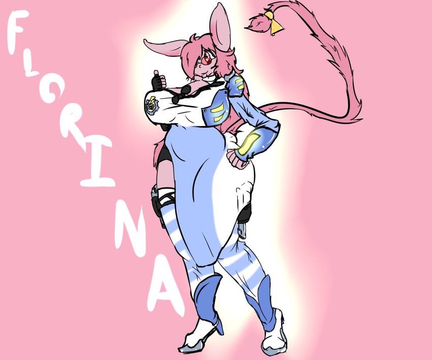 anthro big_breasts big_ears black_clothing blue_clothing breasts clothing eyewear female fur glasses hair multicolored_clothing pink_body pink_fur pink_hair pink_tail smile solo tail white_clothing wide_hips yellow_clothing succubusbnny wildstar felid feline mammal digital_media_(artwork)