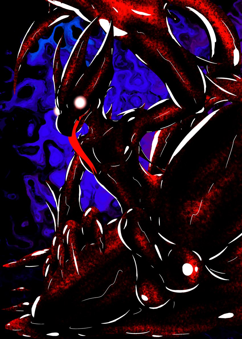 4_fingers animal_genitalia anthro balls black_body claws darkness dripping fangs finger_claws fingers genitals gesture glistening glistening_body glistening_genitalia glowing glowing_eyes horn latex looking_at_viewer male nude red_tongue shadow sheath slime solo teeth thick_thighs tongue waving waving_at_viewer white_eyes wide_hips shadowsoulful nintendo pokemon aghanashi_(shadowsoulful) fan_character charmeleon generation_1_pokemon goo_creature pokemon_(species) scalie shadow_creature absurd_res hi_res