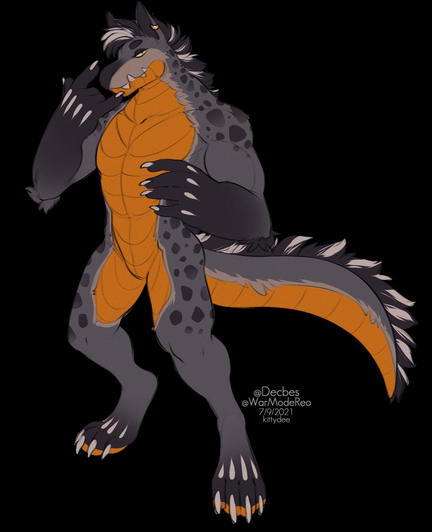 4_toes 5_fingers anthro digitigrade featureless_crotch feet fingers fur male simple_background solo toes transparent_background yellow_eyes kittydee saleos crocodilian hybrid hyena mammal reptile scalie 2021 alpha_channel digital_media_(artwork) hi_res