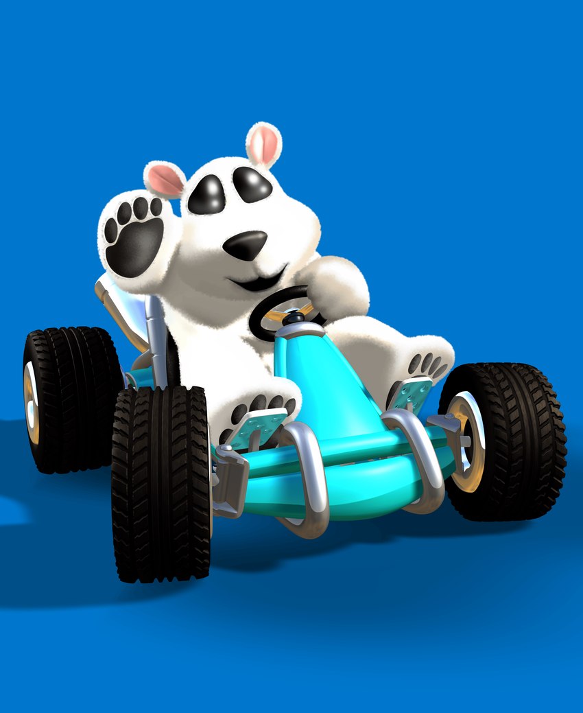 anthro black_nose blue_background fur simple_background smile solo steering_wheel tire vehicle white_body white_fur unknown_artist activision crash_bandicoot_(series) crash_team_racing_(series) polar_(crash_bandicoot) bear mammal polar_bear ursine 3d_(artwork) absurd_res digital_media_(artwork) hi_res official_art