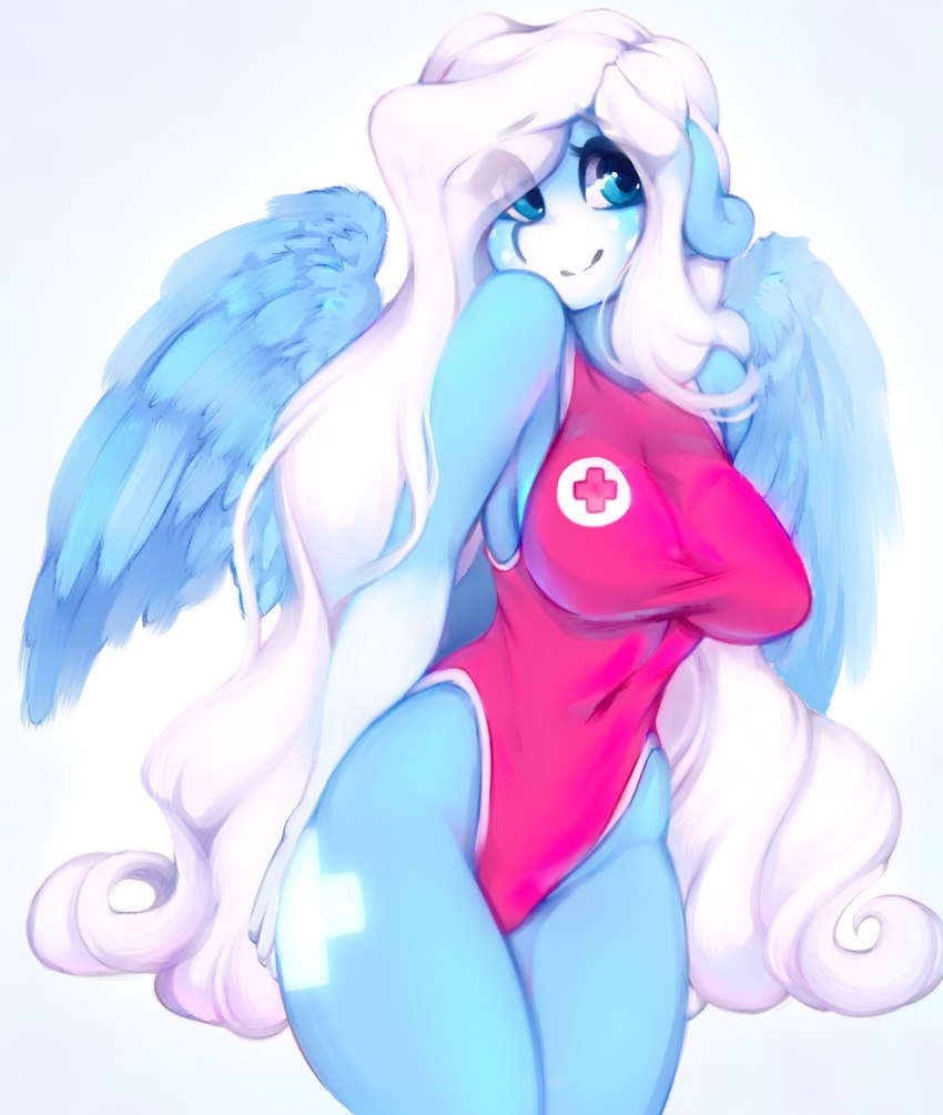 anthro clothed clothing cutie_mark female lifeguard lifeguard_swimsuit looking_at_viewer one-piece_swimsuit simple_background smile solo swimwear wings tolsticot hasbro my_little_pony mythology icy_heart equid equine mammal mythological_creature mythological_equine pegasus 2021 hi_res