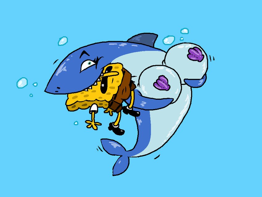 big_breasts bite biting_another breasts busty_feral female feral flippers looking_at_viewer male pasties seashell seashell_pasties shell underwater water ducdevinny nickelodeon spongebob_squarepants munchies_(superiorfoxdafox) spongebob_squarepants_(character) fish marine shark