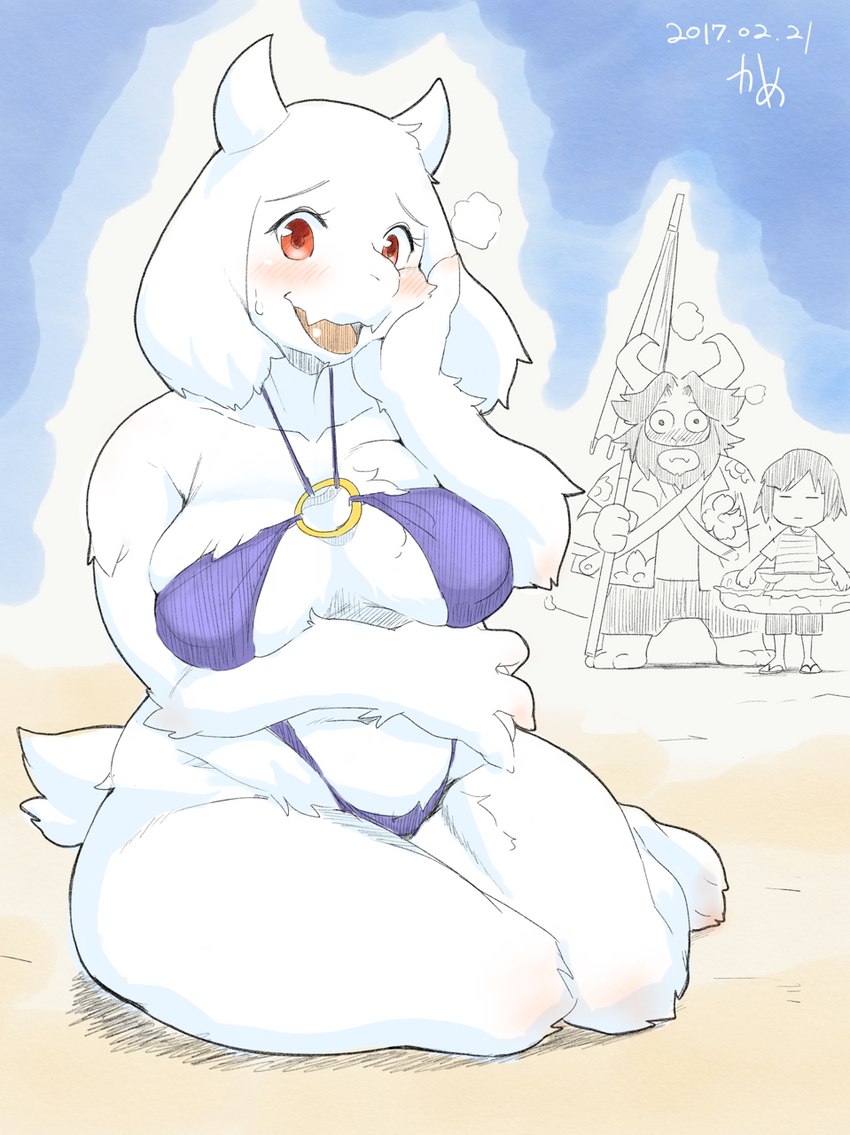 asgore dreemurr, frisk, and toriel (undertale (series) and etc) created by kame 3