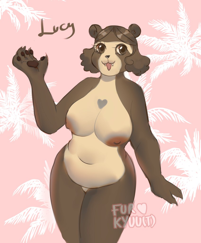 anthro belly big_breasts big_nipples breasts brown_body brown_eyes brown_hair curled_hair curvy_figure dark_nipples female hair latina nipples overweight simple_background slightly_chubby slightly_chubby_female smile solo wide_hips furkyuu bear mammal short-faced_bear spectacled_bear absurd_res colored_sketch digital_media_(artwork) hi_res sketch