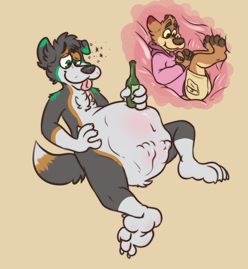 abdominal_bulge alcohol anthro beer belly belly_expansion beverage countershading drunk duo expansion fully_inside inflation inside_stomach internal male organs silly stomach substance_intoxication vore xray_view zankytime zanky zuel canid canine canis domestic_dog mammal