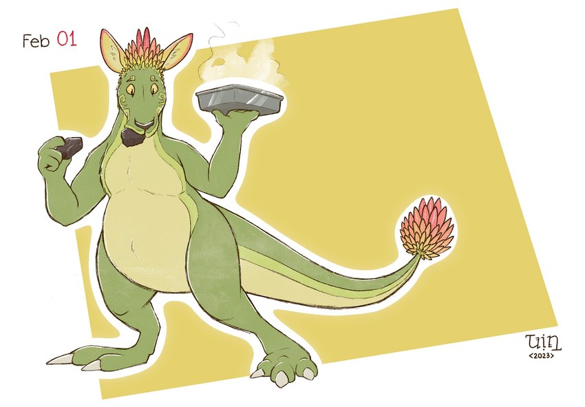 alternate_species ambiguous_gender anthro baking brownies cooking countershading eating eating_food food_in_mouth simple_background solo dragontzin dragontzin_(character) kangaroo macropod mammal marsupial 2023 digital_drawing_(artwork) digital_media_(artwork) hi_res signature