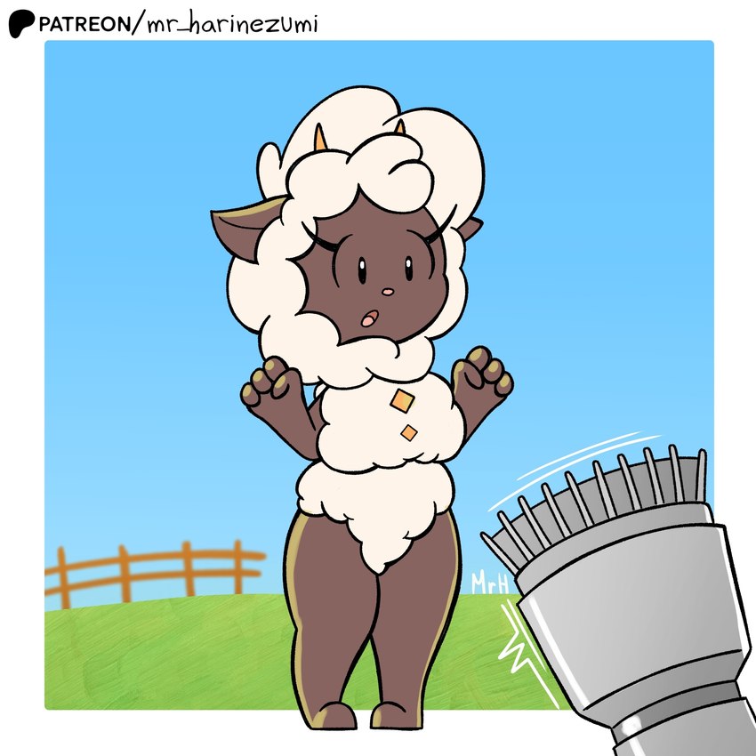 anthro clothed clothing eyelashes female fur horn open_mouth shearing solo surprised_expression thick_thighs wool_(fur) el_senor_erizo palworld pocketpair bovid caprine domestic_sheep lamball mammal pal_(species) sheep 1:1 hi_res