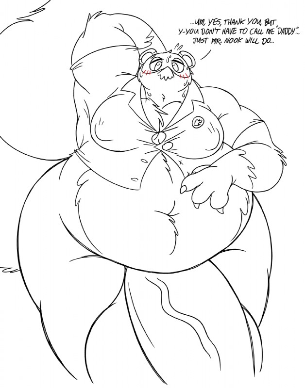 anthro balls belly big_balls big_belly big_penis big_tail blush bodily_fluids claws clothing embarrassed flaccid fluffy genitals huge_balls huge_penis hyper hyper_balls hyper_genitalia hyper_penis male mature_anthro mature_male moobs muscular muscular_anthro muscular_male nipples overweight overweight_anthro overweight_male penis shirt solo sweat tail text thick_penis topwear vein wide_hips eyetest animal_crossing nintendo tom_nook_(animal_crossing) canid canine mammal raccoon_dog tanuki english_text hi_res