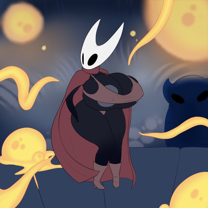 ambiguous_gender anthro big_breasts boots breasts bulging_breasts clothing female footwear huge_breasts looking_at_another overflowing_breasts shoes tentacles orangejuicemann hollow_knight team_cherry hornet_(hollow_knight) the_infection_(hollow_knight) arthropod 1:1 absurd_res hi_res