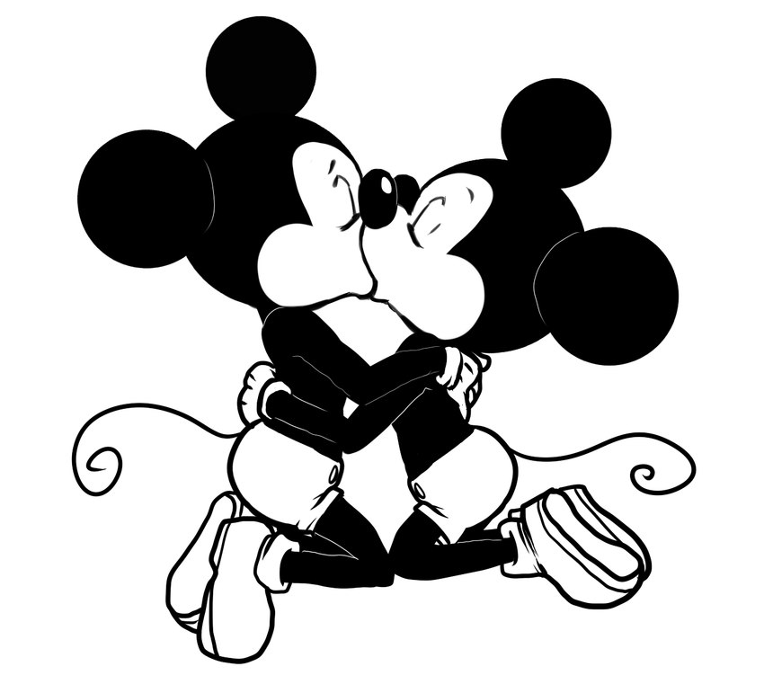 anthro clothed clothing duo eyes_closed hug kiss_on_lips kissing male male/male selfcest square_crossover igotdragons disney mickey_mouse mammal mouse murid murine rodent black_and_white digital_drawing_(artwork) digital_media_(artwork) hi_res monochrome