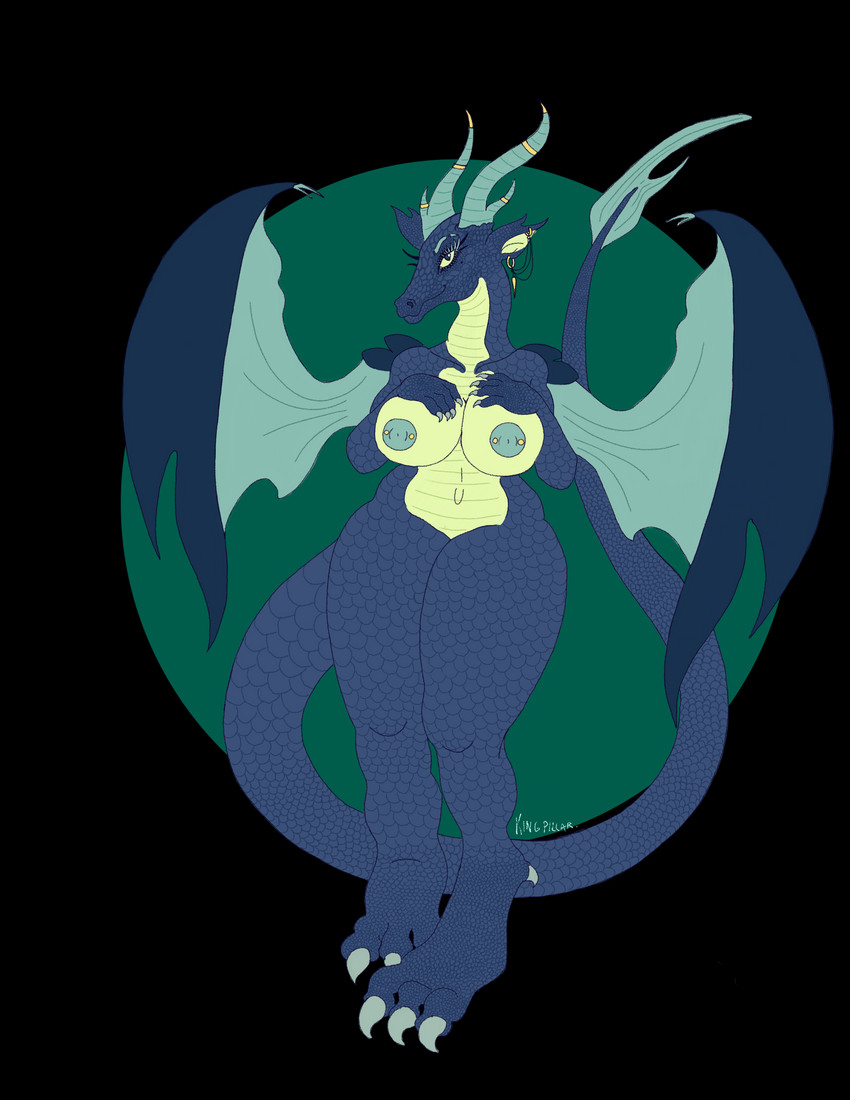 anthro belly big_breasts blue_body blue_scales blue_wings breasts claws dragon_wings ear_piercing exposed_breasts female holding_breast horn nipple_piercing nipples nude piercing pose scales solo tail thick_thighs wide_hips wings yellow_belly yellow_breasts yellow_eyes kingpillar mythology dragon mythological_creature mythological_scalie scalie mia_(disambiguation) absurd_res hi_res pinup mother_(lore) parent_(lore)