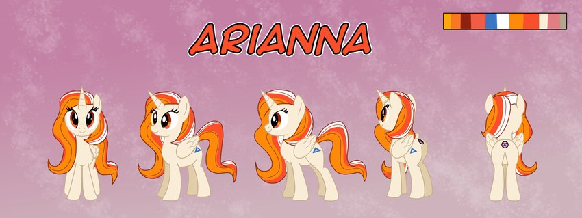 cutie_mark female feral hair horn mane model multicolored_hair multicolored_mane solo wings hyperchibiabsol hasbro my_little_pony mythology arianna_altomare equid equine mammal mythological_creature mythological_equine winged_unicorn absurd_res hi_res model_sheet