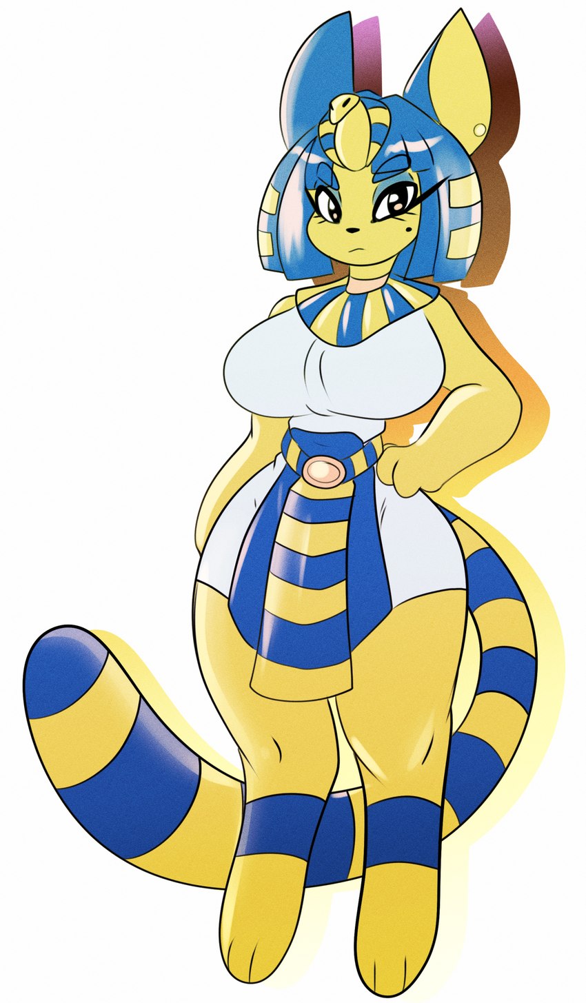 anthro big_breasts breasts ear_piercing eyeshadow female hand_on_hip looking_at_viewer makeup markings mole_(marking) piercing solo wide_hips solratic animal_crossing nintendo ankha_(animal_crossing) domestic_cat felid feline felis mammal hi_res