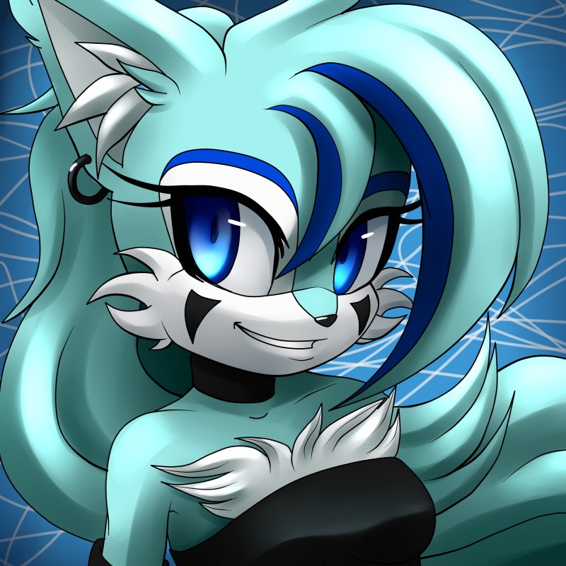 anthro bangs blue_body blue_eyes blue_fur cheek_tuft chest_tuft ear_piercing ear_tuft eyelashes facial_tuft female fluffy fur hair inner_ear_fluff long_hair looking_at_viewer piercing solo tuft panrill iceywolfess canid canine canis mammal wolf 1:1 absurd_res hi_res