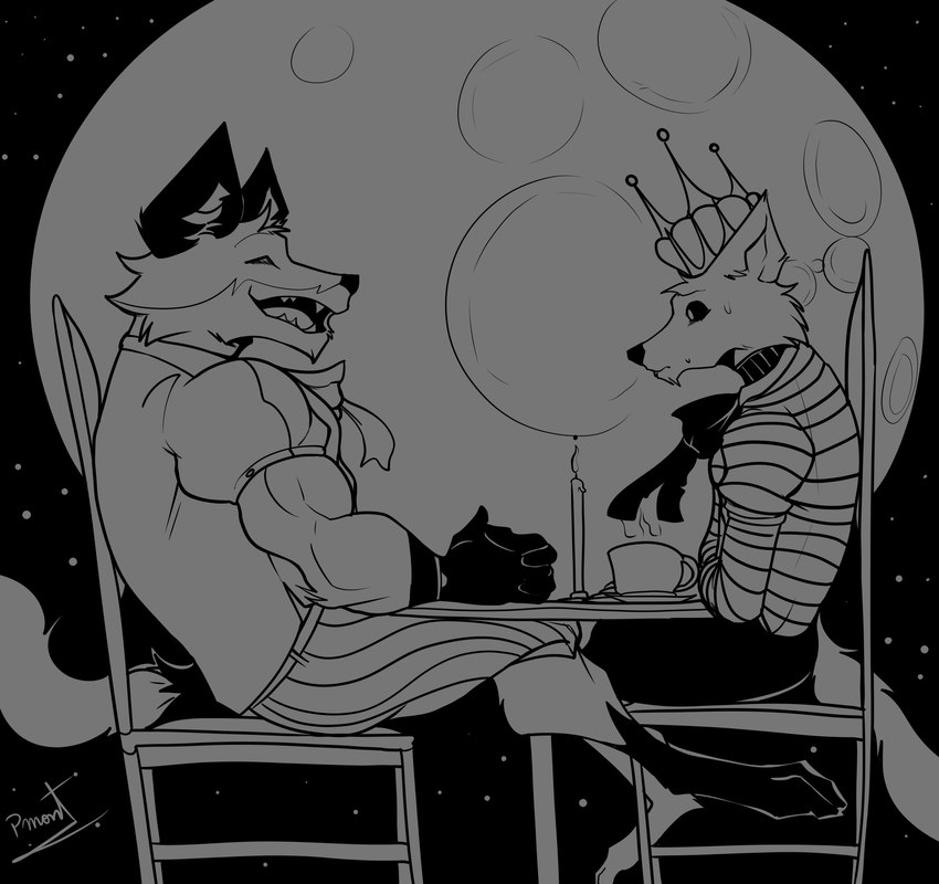 anthro biceps chair clothed clothing duo fanfic fanfiction fangs feet furniture male moon muscular muscular_anthro muscular_male night on_chair sitting sitting_on_chair smile smiling_at_another teeth pinumontbalou epic_games fortnite fennix_(fortnite) volpez_(fortnite) arctic_fox canid canine canis fox mammal red_fox true_fox black_and_white hi_res monochrome brother_(lore) brothers_(lore) sibling_(lore)