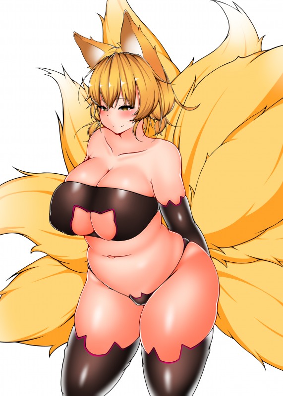 9_tails armwear big_breasts black_bra black_clothing black_panties black_underwear blonde_hair blush bra breasts camel_toe cat_ear_panties cat_keyhole_bra cat_lingerie cleavage cleavage_cutout clothed clothing curvy_figure cutout female fluffy fluffy_tail hair huge_breasts keyhole_bra keyhole_clothing keyhole_underwear legwear light_body light_skin lingerie looking_at_viewer micro_panties multi_tail navel nipple_outline panties simple_background skimpy skindentation slightly_chubby smile solo standing stockings strapless_bra strapless_clothing strapless_underwear tail thick_thighs underwear underwear_only voluptuous white_background wide_hips yellow_eyes kotatsu_foxdragon touhou ran_yakumo animal_humanoid canid canid_humanoid canine canine_humanoid fox_humanoid humanoid mammal mammal_humanoid absurd_res hi_res