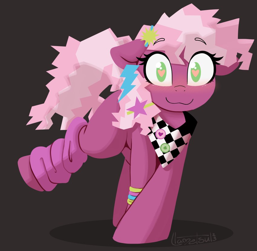 80's_theme 80s_clothing blush female feral green_eyes heart_eyes heart_symbol love shadow solo llametsul friendship_is_magic hasbro my_little_pony cheerilee_(mlp) equid equine horse mammal pony