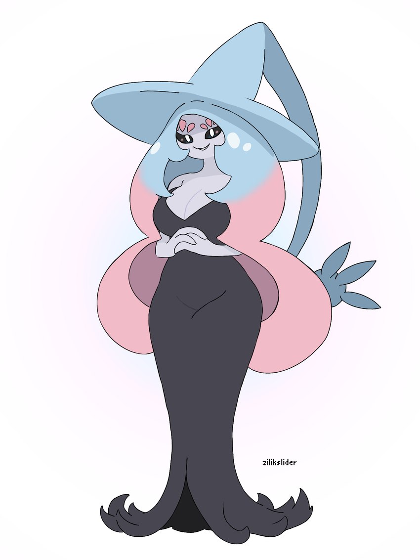 anthro big_breasts black_clothing black_dress breasts clothing dress female solo zilikslider nintendo pokemon generation_8_pokemon hatterene pokemon_(species) 3:4 hi_res