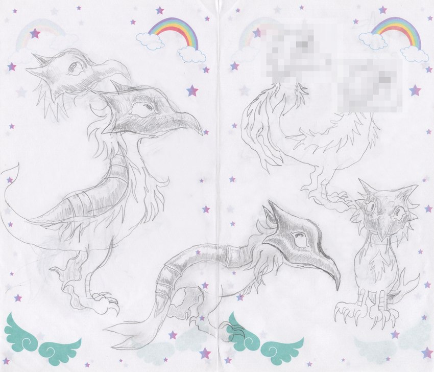 ambiguous_gender armless armor beak feral front_view looking_aside looking_at_viewer looking_up mane raised_tail side_view solo standing sticker tail tail_down teochronico accipitrid accipitriform avian bird cetacean chimera hybrid mammal marine censored hi_res mosaic_censorship