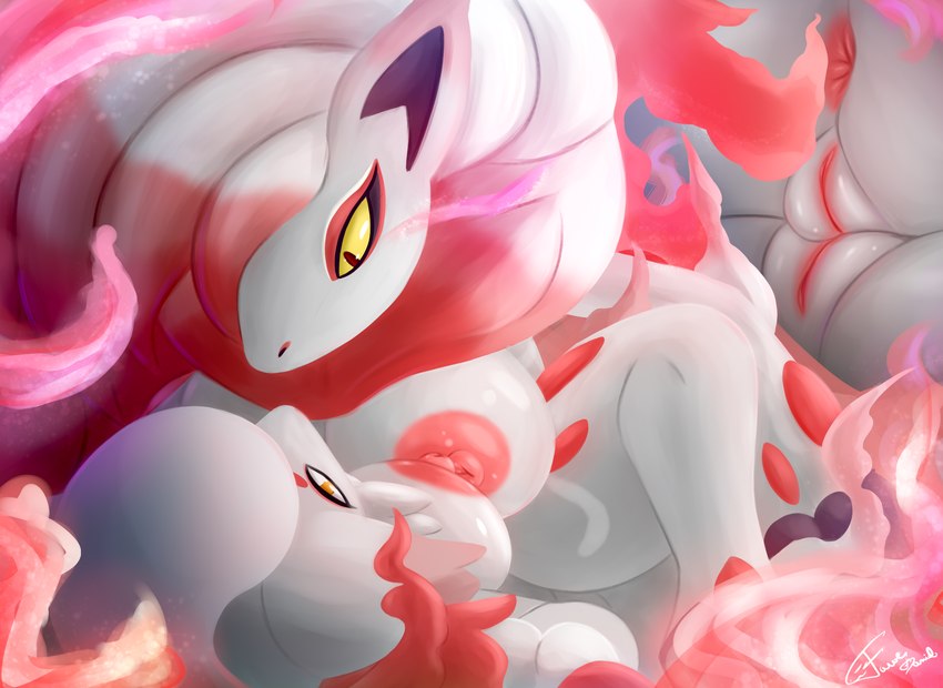 anthro anus areola big_breasts blush breasts butt duo female female/female fur genitals hair nipples nude pink_areola pink_nipples pussy sex tribadism vaginal fawe nintendo pokemon pokemon_legends_arceus canid canine generation_8_pokemon hisuian_form hisuian_zoroark hisuian_zorua mammal pokemon_(species) regional_form_(pokemon) digital_drawing_(artwork) digital_media_(artwork) hi_res shaded signature