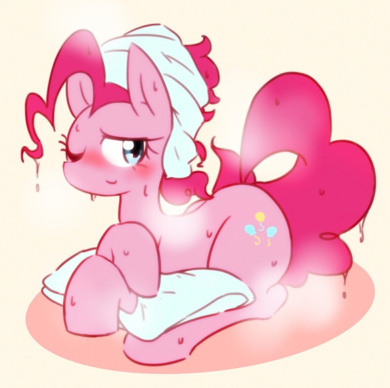 blue_eyes blush female feral fur hair looking_at_viewer pink_body pink_fur pink_hair smile solo towel towel_on_head towel_only wet akainu7 friendship_is_magic hasbro my_little_pony pinkie_pie_(mlp) equid equine horse mammal pony 2017 hi_res