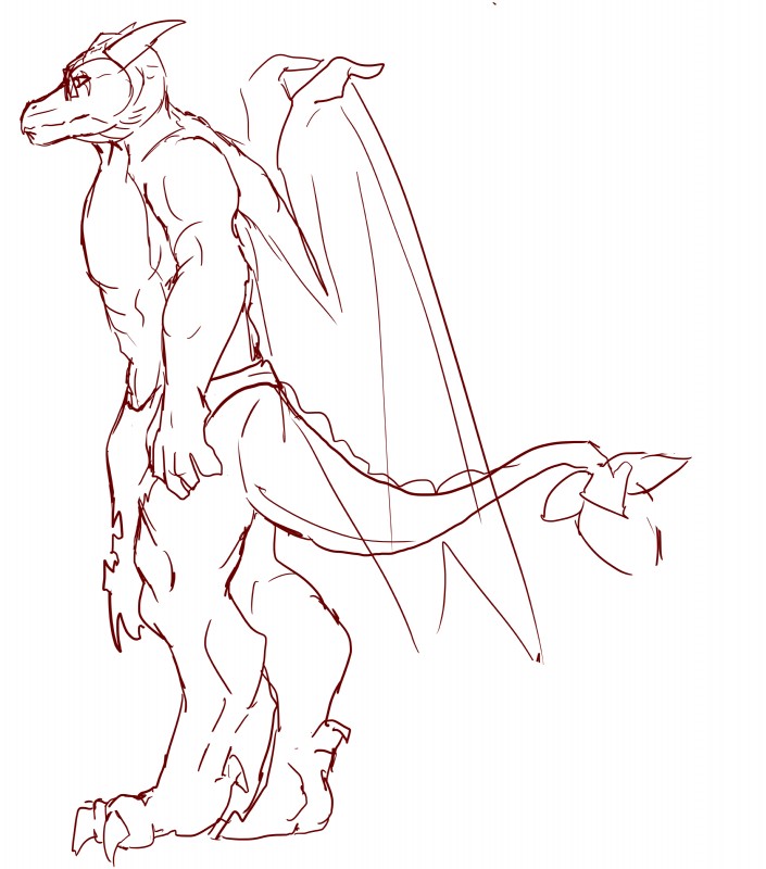 anthro bottomwear claws clothed clothing eyewear glasses horn loincloth male omi_(omahku) solo standing tail wings mythology omi_softpaws dragon mythological_creature mythological_scalie scalie 2017 absurd_res digital_media_(artwork) hi_res sketch