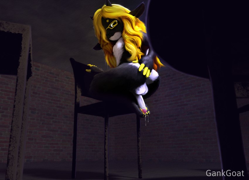 backsack balls blonde_hair bodily_fluids brick_wall chair cum cum_on_paw femboy furniture genital_fluids genitals hair horn looking_at_viewer male painting paws penis solo wall_(structure) yellow_eyes gankgoat gankgoat_(character) bovid caprine goat mammal 3d_(artwork) absurd_res digital_media_(artwork) digital_painting_(artwork) hi_res