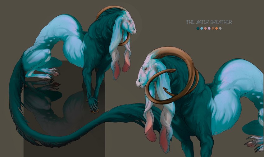 ambiguous_gender blue_body blue_fur feral feral_with_hands fur horn humanoid_hands long_ears simple_background solo yellow_eyes molvno bovid caprine goat hybrid mammal absurd_res hi_res