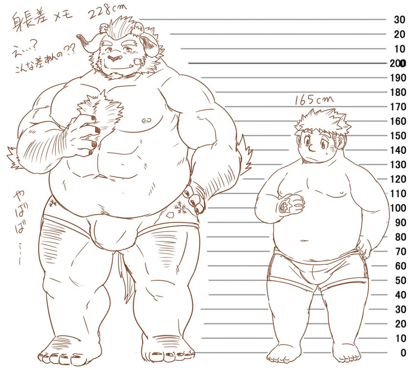 2_horns 5_fingers 5_toes anthro arm_hair belly biped body_hair bulge chest_hair clothed clothing detailed_bulge eyebrows feet fingers hairy horn humanoid_feet humanoid_hands male male_anthro male_human musclegut muscular muscular_anthro muscular_male nipples overweight overweight_anthro overweight_human overweight_male plantigrade standing thick_eyebrows toes underwear underwear_only moku_nameko lifewonders tokyo_afterschool_summoners chernobog_(tas) ryouta_yakushimaru human mammal monster 2019 hi_res