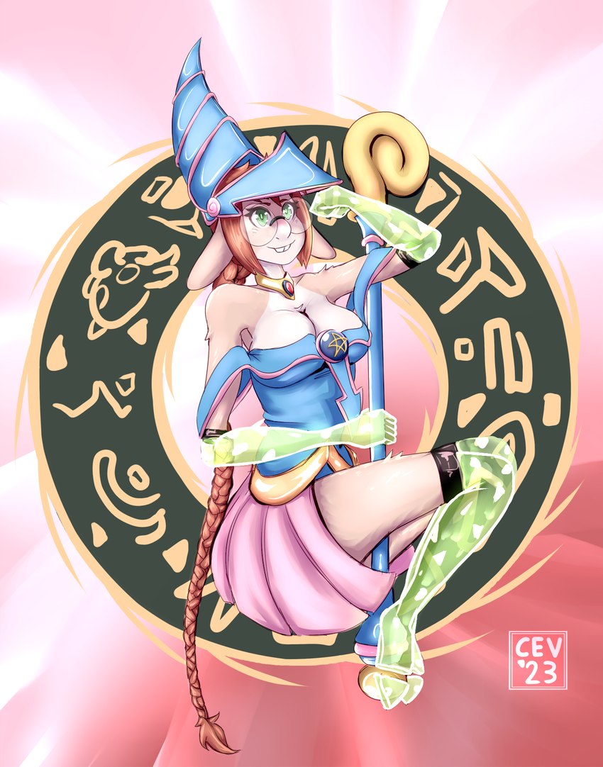 anthro big_breasts braided_hair breasts brown_body brown_fur brown_hair buckteeth clothed clothing cosplay eyewear female fur glasses green_eyes hair holding_object holding_staff holographic_limbs jewelry long_hair looking_at_viewer necklace solo staff teeth cev yu-gi-oh! beatrice_wilkins dark_magician_girl animal_humanoid asinus asinus_humanoid donkey donkey_humanoid duel_monster equid equid_humanoid equine equine_humanoid humanoid mammal mammal_humanoid 2023 hi_res