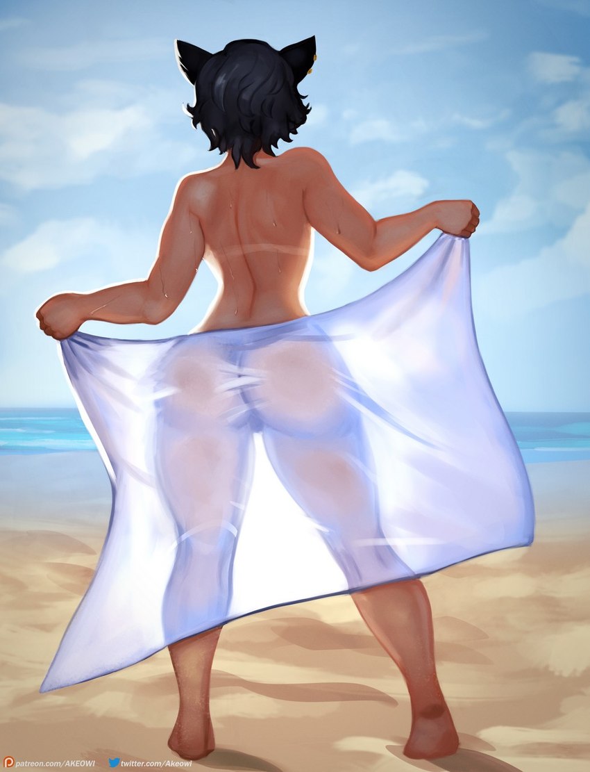 animal_ears beach big_butt black_body black_fur black_hair butt ear_piercing female fur hair nude piercing rear_view sea seaside solo suntan tan_body tan_line tan_skin thick_thighs water wet wide_hips akeowi rooster_teeth rwby kali_belladonna animal_humanoid cat_humanoid faunus felid felid_humanoid feline feline_humanoid humanoid mammal mammal_humanoid hi_res