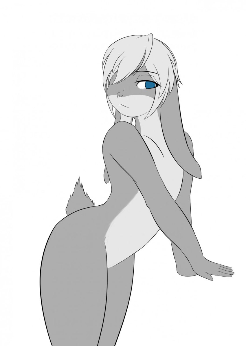 anthro blue_eyes femboy fur grey_body grey_fur grey_hair hair male nude scut_tail short_tail simple_background solo standing tail three-quarter_view white_background son2j bun_morozov hare lagomorph leporid mammal rabbit digital_drawing_(artwork) digital_media_(artwork) flat_colors greyscale hi_res monochrome portrait sketch spot_color three-quarter_portrait