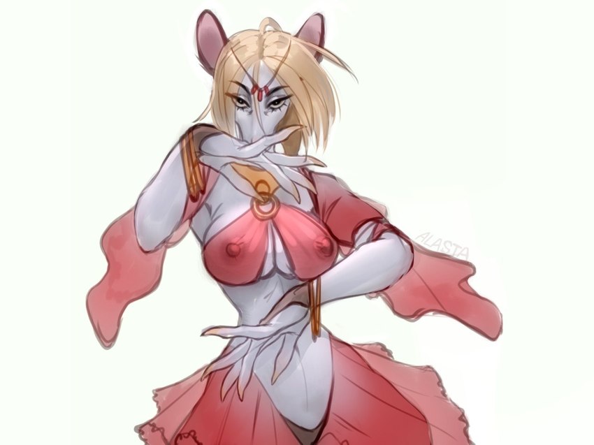 anthro armwear blonde_hair bracelet breasts claws clothing female gloves hair handwear jewelry looking_at_viewer nails nipples panties solo translucent translucent_clothing underwear alasta final_fantasy final_fantasy_ix square_enix freya_crescent burmecian mammal murid murine rat rodent 2022