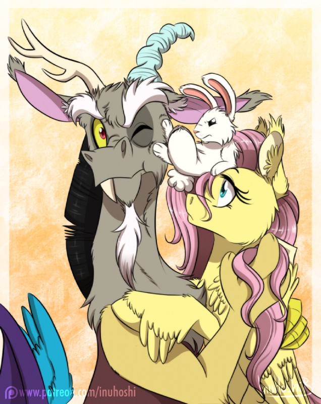 angel, discord, and fluttershy (friendship is magic and etc) created by inuhoshi-to-darkpen