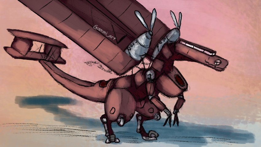 aircraft airplane anthro feral machine male shadow simple_background solo standing vehicle gummi_art living_aircraft living_machine living_vehicle 16:9 hi_res widescreen