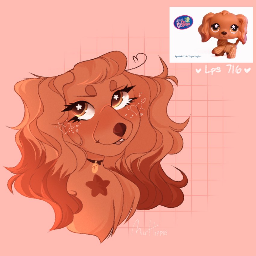 alternate_form ambiguous_gender blush brown_body brown_eyes brown_fur circle_eyebrows collar collar_only eyebrows feral floppy_ears fluffy fur head_tuft heart_symbol nude real smile solo text toy tuft milfhippie hasbro littlest_pet_shop lps_716 bird_dog canid canine canis domestic_dog hunting_dog mammal spaniel 1:1 english_text hi_res reference_image