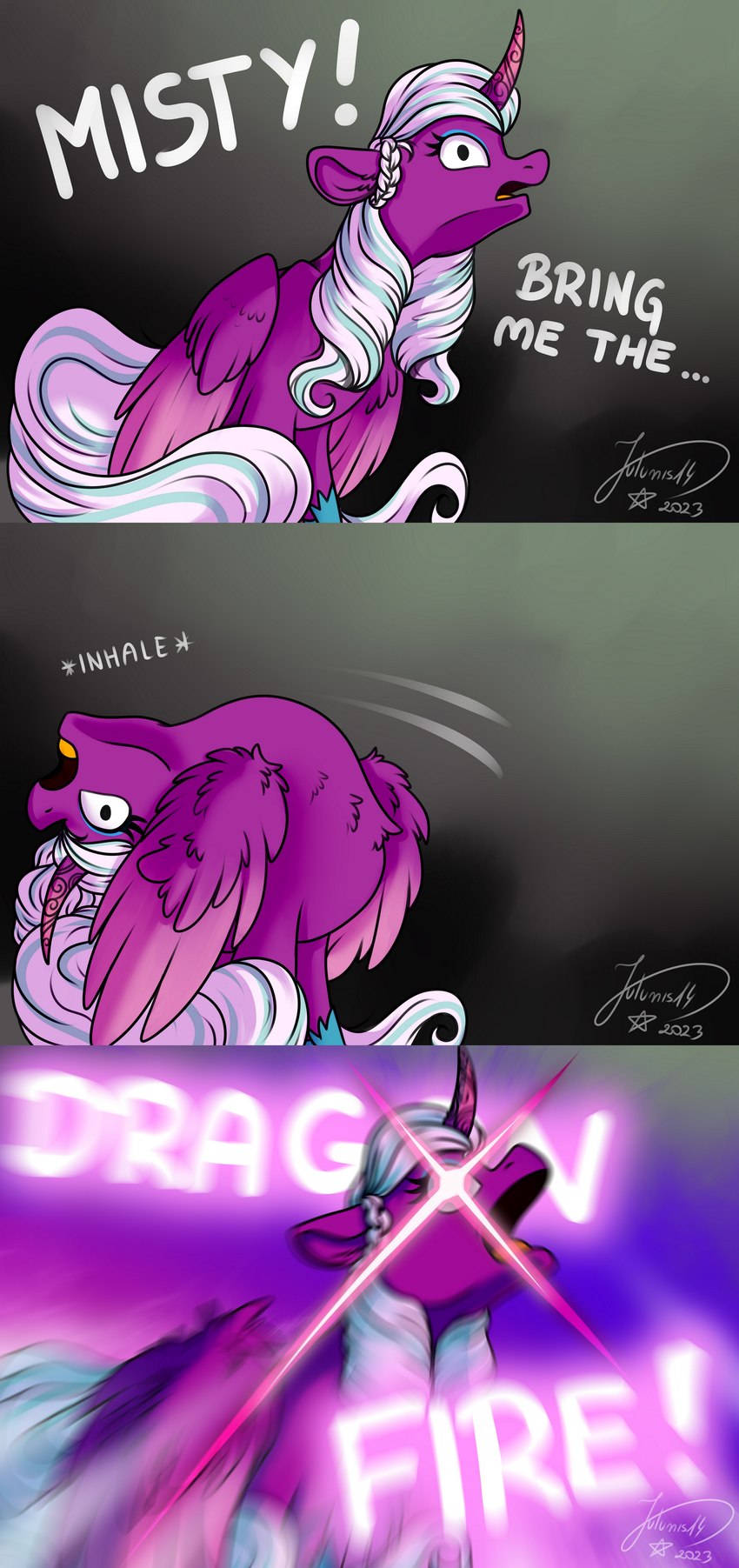 blue_eyeshadow blue_hair braided_hair eyeshadow feathered_wings feathers female feral fur hair horn makeup multicolored_hair purple_body purple_fur seagull_meme solo two_tone_hair white_hair wings julunis14 hasbro mlp_g5 my_little_pony mythology opaline_(mlp) equid equine mammal mythological_creature mythological_equine winged_unicorn absurd_res hi_res meme