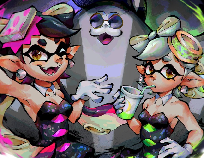 :3 alternative_fashion anthro black_hair eyewear female grey_body group hair j-fashion japanese_idol male smile speckled_body sunglasses trio white_hair kchan456 nintendo splatoon big_man_(splatoon) callie_(splatoon) ian_bgm marie_(splatoon) animal_humanoid cephalopod cephalopod_humanoid fish humanoid inkling manta_ray marine marine_humanoid mollusk mollusk_humanoid ray_(fish) stingray hi_res