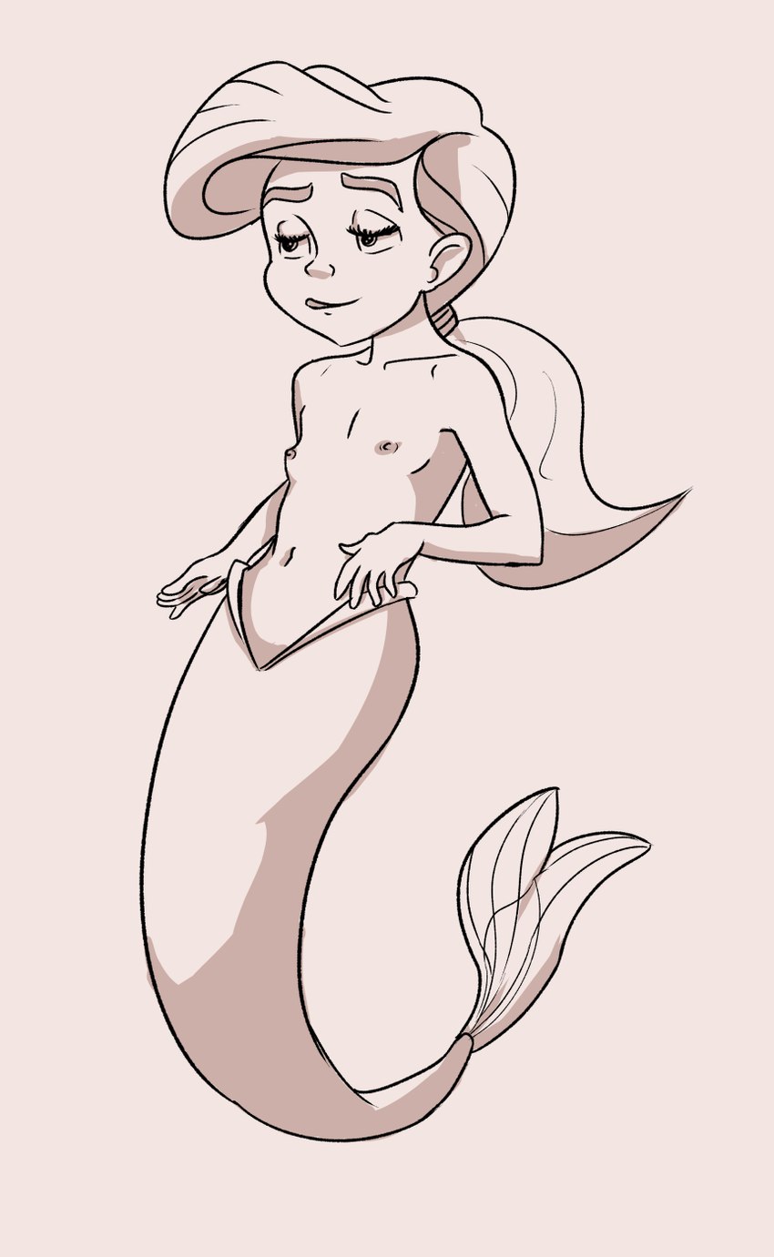 breasts casual_nudity female hair loli ponytail small_breasts smug smug_face solo split_form young young_female young_humanoid tabloi disney the_little_mermaid_(1989) melody_(disney) humanoid marine merfolk hi_res